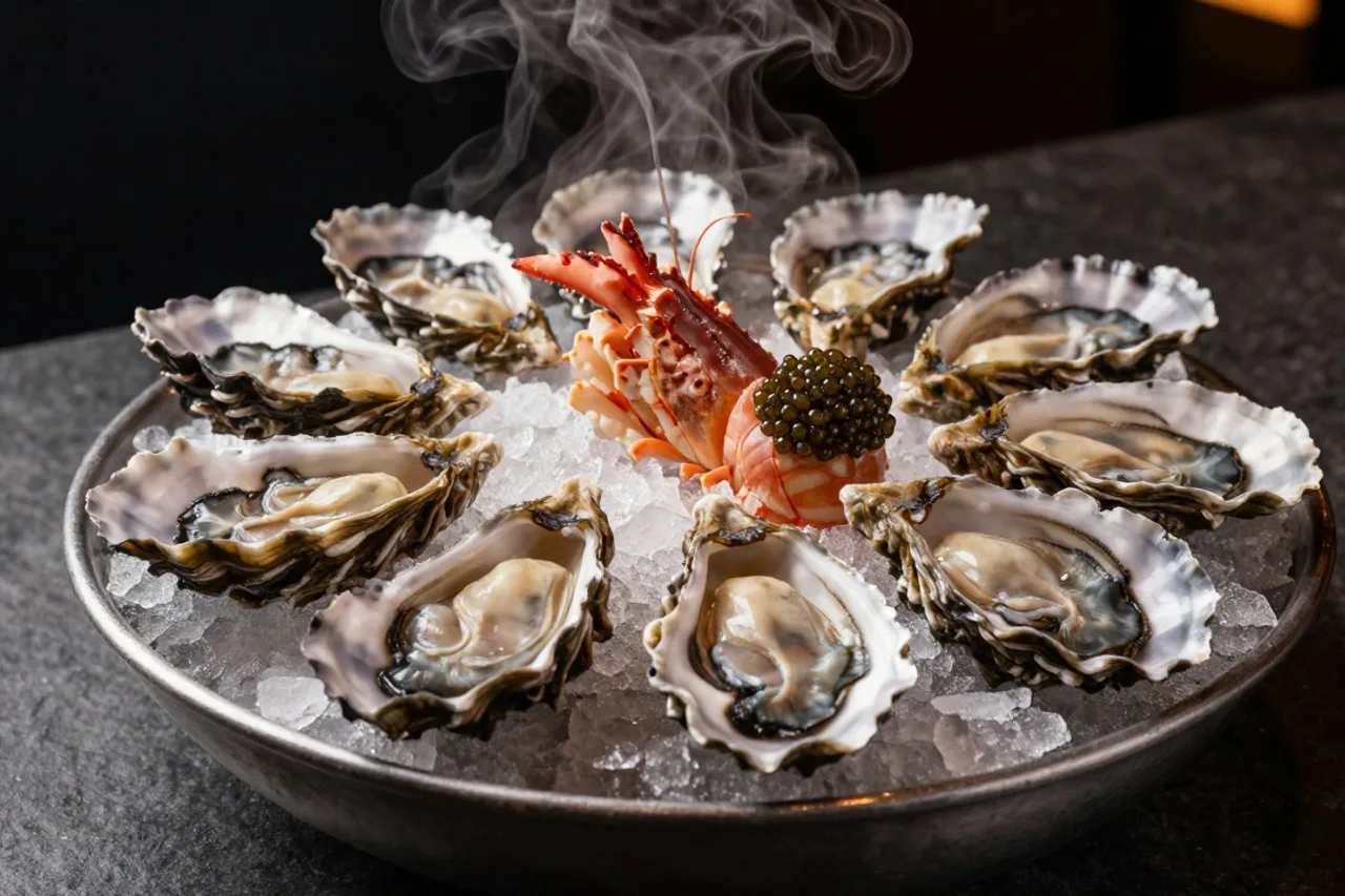 Grand plateau de fruits de mer sur lit de glace