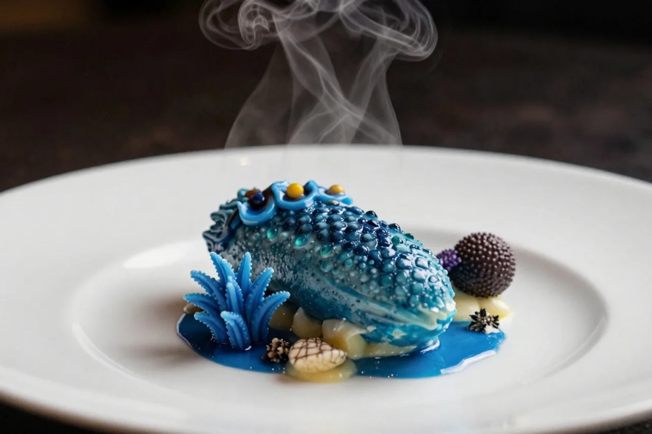 Dessert d'inspiration océane aux tons bleus